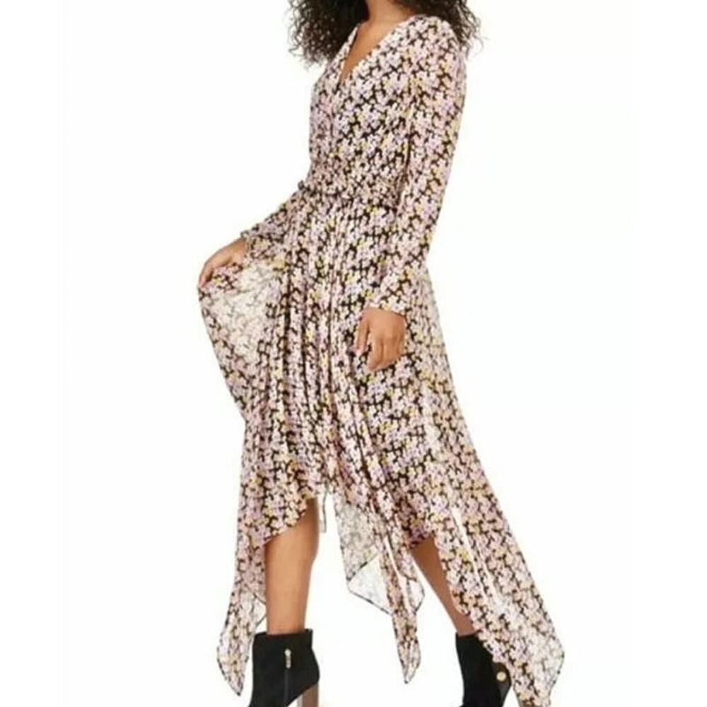 Tommy Hilfiger Sheer Bon Sorbonne Floral Hanky Hem Dress Midi Maxi Pink Black XS